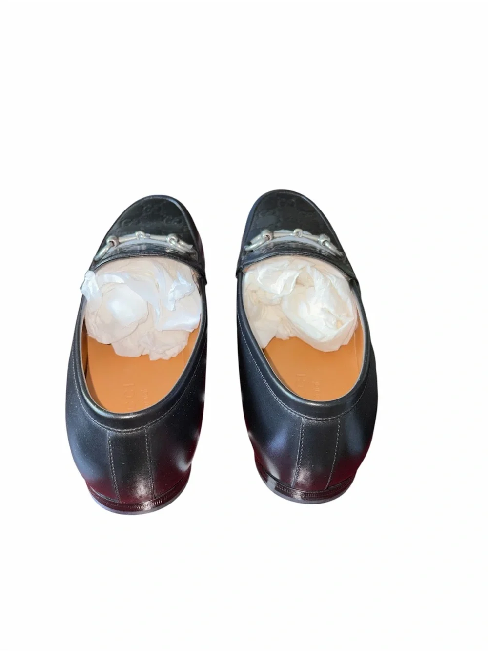 Gucci Black Leather Men's Loafers with Embossed Pattern and Silver Bit size 7
